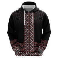 Maori Taniko Patterns Zip Hoodie Brown Niho Taniwha Mix Paatiki Motifs