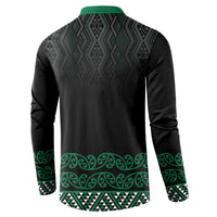 Maori Taniko Patterns Button Sweatshirt Pounamu Niho Taniwha Mix Paatiki Motifs