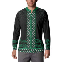 Maori Taniko Patterns Button Sweatshirt Pounamu Niho Taniwha Mix Paatiki Motifs