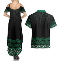 Maori Taniko Patterns Couples Matching Summer Maxi Dress and Hawaiian Shirt Pounamu Niho Taniwha Mix Paatiki Motifs