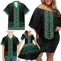 Maori Taniko Patterns Family Matching Off Shoulder Short Dress and Hawaiian Shirt Pounamu Niho Taniwha Mix Paatiki Motifs