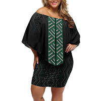 Maori Taniko Patterns Family Matching Off Shoulder Short Dress and Hawaiian Shirt Pounamu Niho Taniwha Mix Paatiki Motifs