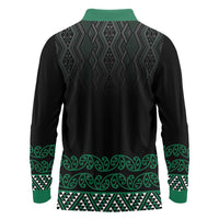 Maori Taniko Patterns Long Sleeve Polo Shirt Pounamu Niho Taniwha Mix Paatiki Motifs LT7 - Polynesian Pride