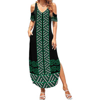 Maori Taniko Patterns Summer Maxi Dress Pounamu Niho Taniwha Mix Paatiki Motifs