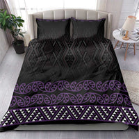 Maori Taniko Patterns Bedding Set Purple Niho Taniwha Mix Paatiki Motifs