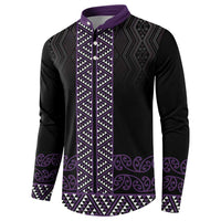 Maori Taniko Patterns Button Sweatshirt Purple Niho Taniwha Mix Paatiki Motifs
