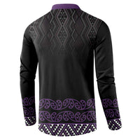 Maori Taniko Patterns Button Sweatshirt Purple Niho Taniwha Mix Paatiki Motifs