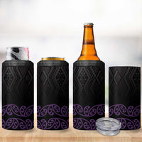 Maori Taniko Patterns 4 in 1 Can Cooler Tumbler Purple Niho Taniwha Mix Paatiki Motifs