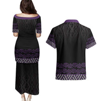 Maori Taniko Patterns Couples Matching Puletasi and Hawaiian Shirt Purple Niho Taniwha Mix Paatiki Motifs
