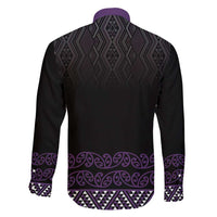 Maori Taniko Patterns Family Matching Long Sleeve Bodycon Dress and Hawaiian Shirt Purple Niho Taniwha Mix Paatiki Motifs