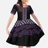 Maori Taniko Patterns Family Matching Mermaid Dress and Hawaiian Shirt Purple Niho Taniwha Mix Paatiki Motifs