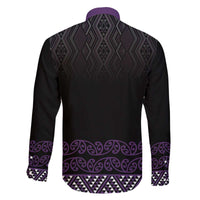 Maori Taniko Patterns Family Matching Off The Shoulder Long Sleeve Dress and Hawaiian Shirt Purple Niho Taniwha Mix Paatiki Motifs