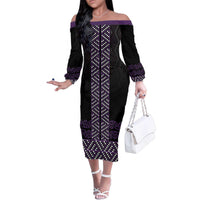 Maori Taniko Patterns Family Matching Off The Shoulder Long Sleeve Dress and Hawaiian Shirt Purple Niho Taniwha Mix Paatiki Motifs