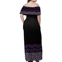 Maori Taniko Patterns Family Matching Off Shoulder Maxi Dress and Hawaiian Shirt Purple Niho Taniwha Mix Paatiki Motifs