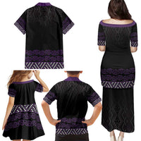 Maori Taniko Patterns Family Matching Puletasi and Hawaiian Shirt Purple Niho Taniwha Mix Paatiki Motifs