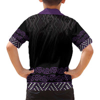 Maori Taniko Patterns Family Matching Short Sleeve Bodycon Dress and Hawaiian Shirt Purple Niho Taniwha Mix Paatiki Motifs
