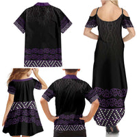 Maori Taniko Patterns Family Matching Summer Maxi Dress and Hawaiian Shirt Purple Niho Taniwha Mix Paatiki Motifs