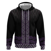 Maori Taniko Patterns Hoodie Purple Niho Taniwha Mix Paatiki Motifs