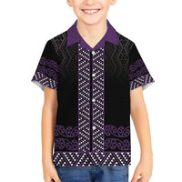 Maori Taniko Patterns Kid Hawaiian Shirt Purple Niho Taniwha Mix Paatiki Motifs