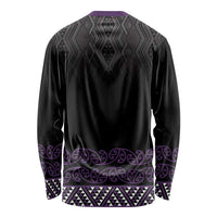 Maori Taniko Patterns Long Sleeve Shirt Purple Niho Taniwha Mix Paatiki Motifs LT7 - Polynesian Pride