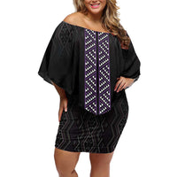 Maori Taniko Patterns Off Shoulder Short Dress Purple Niho Taniwha Mix Paatiki Motifs