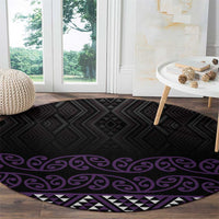 Maori Taniko Patterns Round Carpet Purple Niho Taniwha Mix Paatiki Motifs