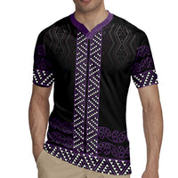 Maori Taniko Patterns Rugby Jersey Purple Niho Taniwha Mix Paatiki Motifs