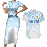 Fiji Rugby Custom Kaiviti Masi Couples Matching Short Sleeve Bodycon Dress and Hawaiian Shirt Turquoise - Polynesian Pride