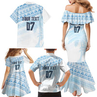 Fiji Rugby Custom Kaiviti Masi Family Matching Mermaid Dress and Hawaiian Shirt Turquoise - Polynesian Pride