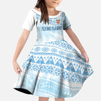 Fiji Rugby Custom Kaiviti Masi Family Matching Off The Shoulder Long Sleeve Dress and Hawaiian Shirt Turquoise - Polynesian Pride