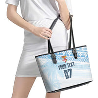 Fiji Rugby Custom Kaiviti Masi Leather Tote Bag Turquoise - Polynesian Pride