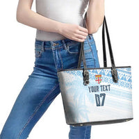 Fiji Rugby Custom Kaiviti Masi Leather Tote Bag Turquoise - Polynesian Pride