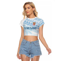 Fiji Rugby Custom Kaiviti Masi Raglan Cropped T Shirt Turquoise - Polynesian Pride