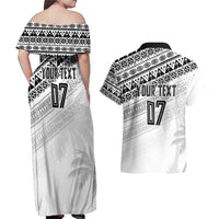 Fiji Rugby Custom Kaiviti Masi Couples Matching Off Shoulder Maxi Dress and Hawaiian Shirt Black - Polynesian Pride