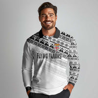 Fiji Rugby Custom Kaiviti Masi Long Sleeve Polo Shirt Black LT7 - Polynesian Pride