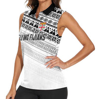 Fiji Rugby Custom Kaiviti Masi Women Sleeveless Polo Shirt Black LT7 - Polynesian Pride