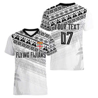 Fiji Rugby Custom Kaiviti Masi Women V-Neck T-Shirt Black - Polynesian Pride
