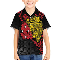 Papua New Guinea 49th Independence Day Family Matching Off The Shoulder Long Sleeve Dress and Hawaiian Shirt Motuan Revareva Bird-of-Paradise LT7 Son's Shirt Black - Polynesian Pride