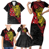 Papua New Guinea 49th Independence Day Family Matching Short Sleeve Bodycon Dress and Hawaiian Shirt Motuan Revareva Bird-of-Paradise
