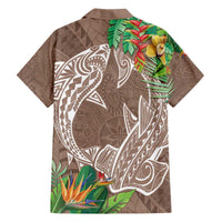Polynesia Family Matching Off The Shoulder Long Sleeve Dress and Hawaiian Shirt Sharks Duo Tropical Brown LT7 - Polynesian Pride