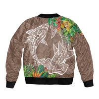 Polynesia Sleeve Zip Bomber Jacket Sharks Duo Tropical Brown LT7 - Polynesian Pride