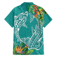 Polynesia Family Matching Off The Shoulder Long Sleeve Dress and Hawaiian Shirt Sharks Duo Tropical Teal LT7 - Polynesian Pride