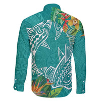 Polynesia Family Matching Tank Maxi Dress and Hawaiian Shirt Sharks Duo Tropical Teal