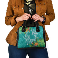 Polynesia Shoulder Handbag Sharks Duo Tropical Teal