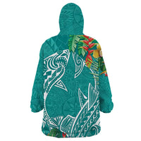 Polynesia Wearable Blanket Hoodie Sharks Duo Tropical Teal