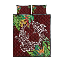Polynesia Quilt Bed Set Sharks Duo Tropical Oxblood