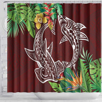 Polynesia Shower Curtain Sharks Duo Tropical Oxblood