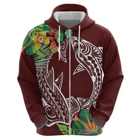 Polynesia Zip Hoodie Sharks Duo Tropical Oxblood LT7 - Polynesian Pride