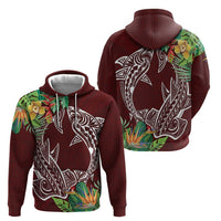 Polynesia Zip Hoodie Sharks Duo Tropical Oxblood LT7 - Polynesian Pride