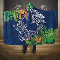 Polynesia Hooded Blanket Sharks Duo Tropical Navy